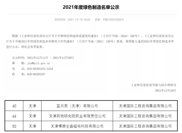 天咨集团助力3家企业成功入选2021年度国家级绿色工厂